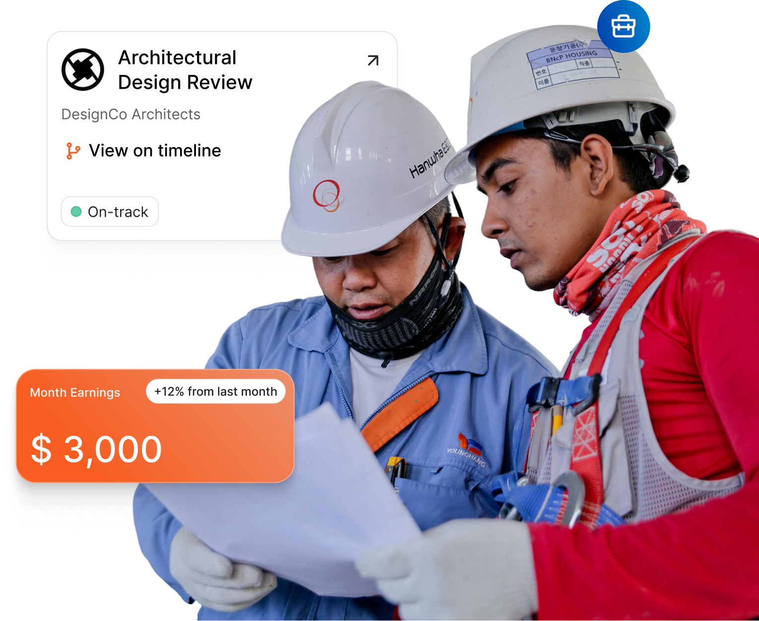 Engineers collaborating on a project with Gig Engineer platform UI